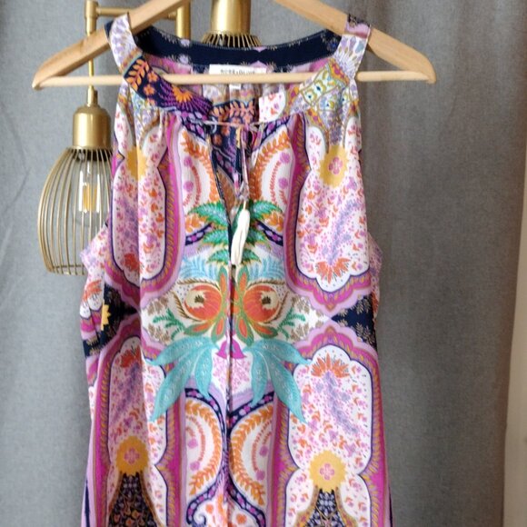 Rose + Olive Boho Paisley Sleeveless Top Large Colorful Tunic Tank - Picture 7 of 10